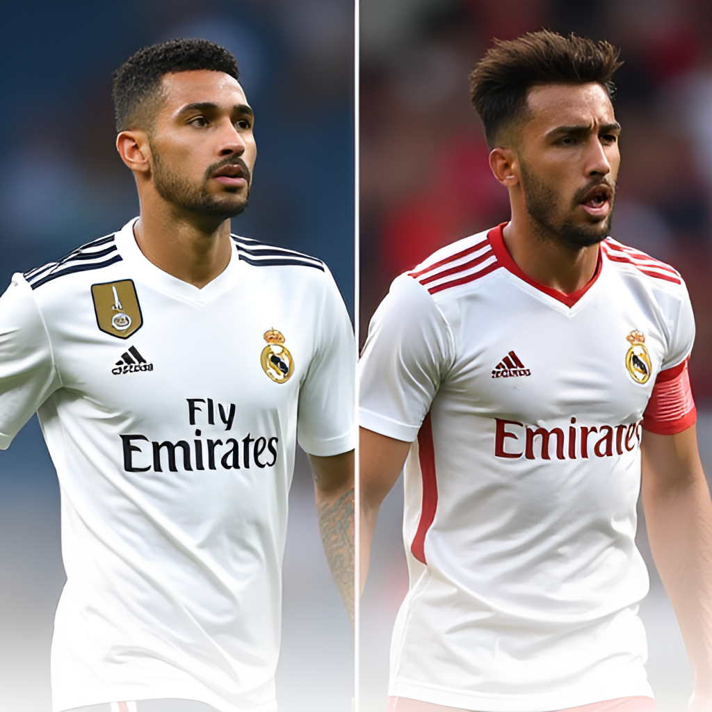 A split image or graphic showing key players from both Real Madrid and Real Sociedad (e.g., Vinicius Jr. and Oyarzabal) side-by-side with subtle team colors in the background, highlighting their importance.