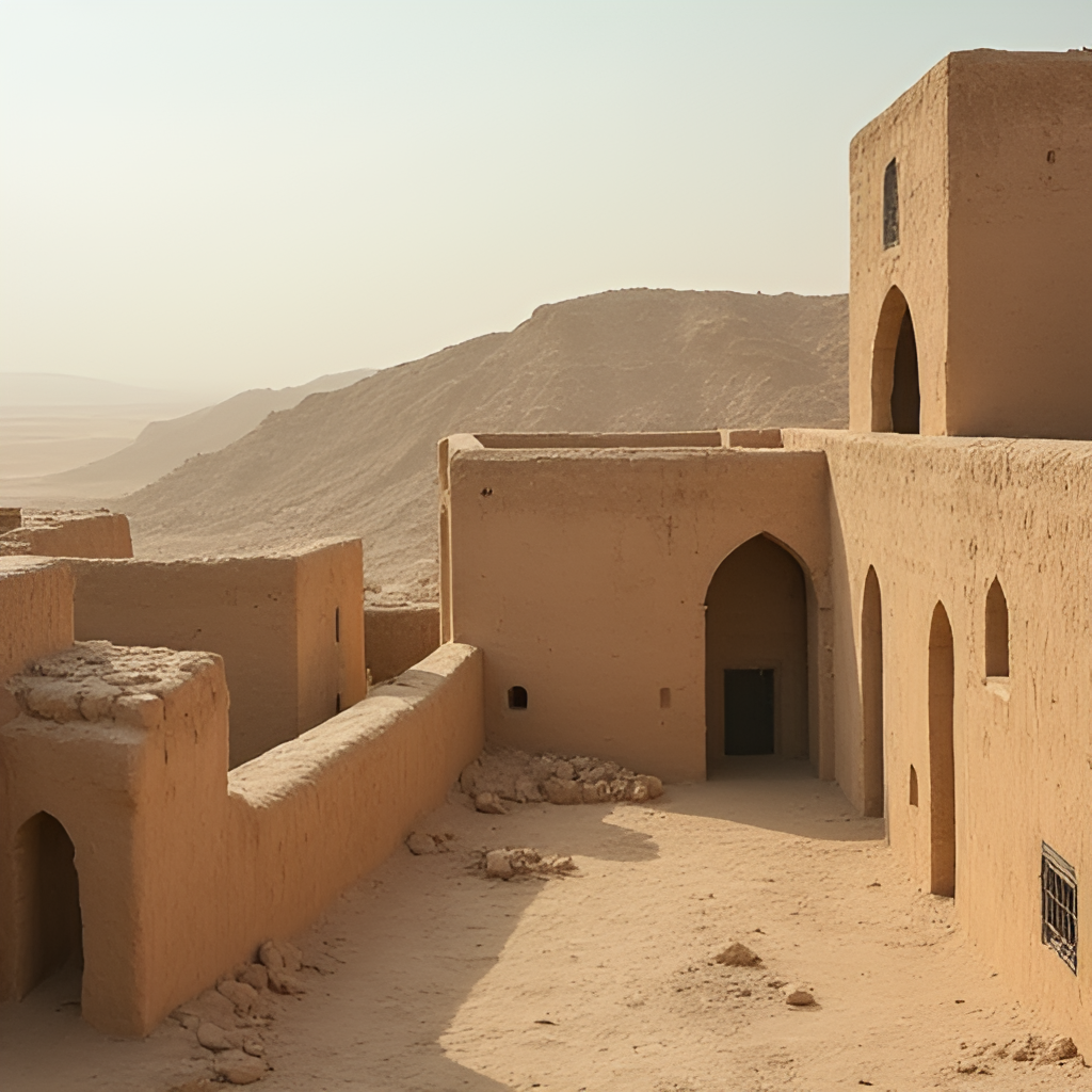 A poignant image showcasing modern Yemen, contrasting traditional architecture like the mud-brick buildings of Shibam with elements symbolizing the current challenges, such as distant dust haze or subtle signs of hardship, while emphasizing the resilience of the Yemeni people.